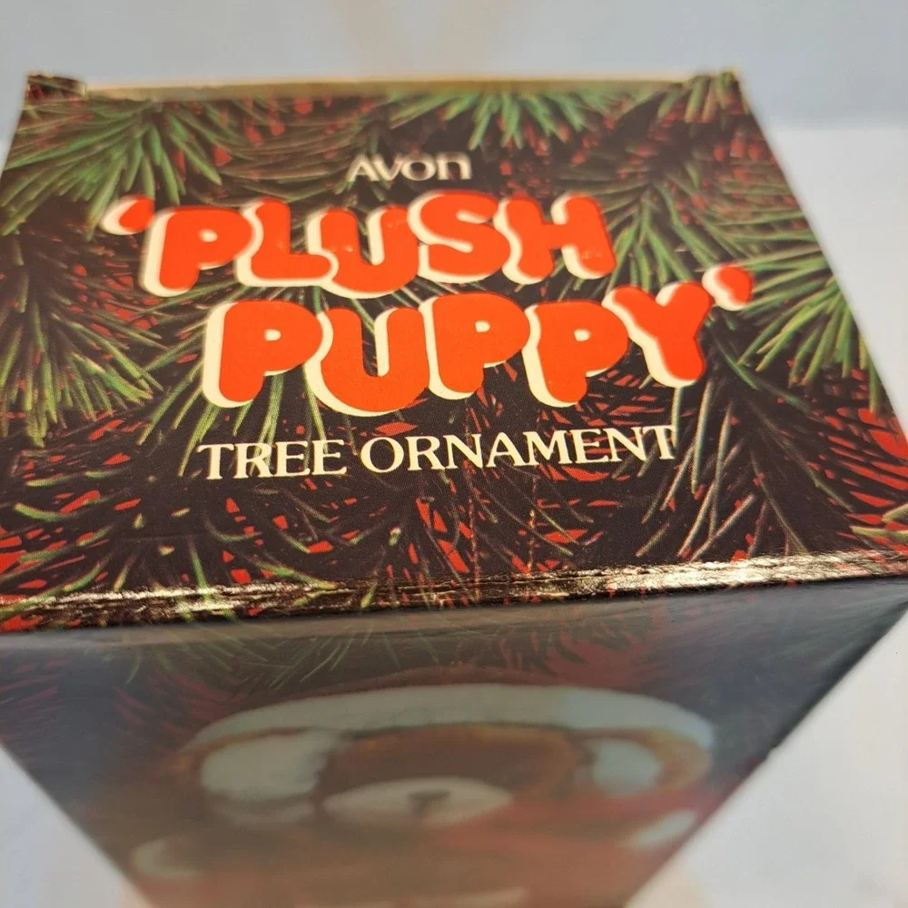 Vintage 1984 Avon Brown PLUSH PUPPY Christmas Tree Ornament W/Box